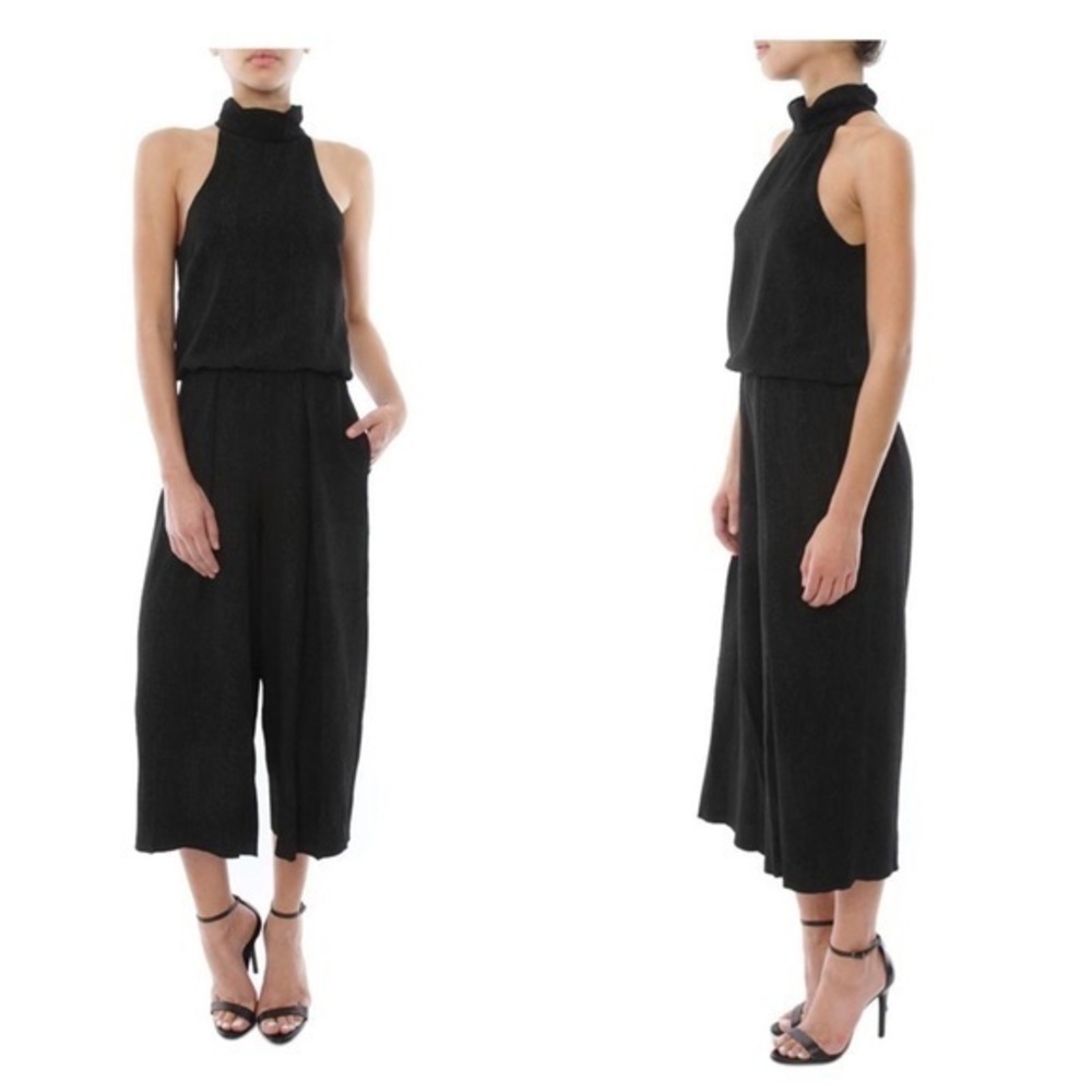 Saylor Kaitlyn black textured halter jumpsuit